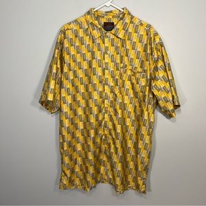 VINTAGE Fubu Shirt Mens XXL 2XL Yellow Gray Short Sleeve Button Up AOP Casual